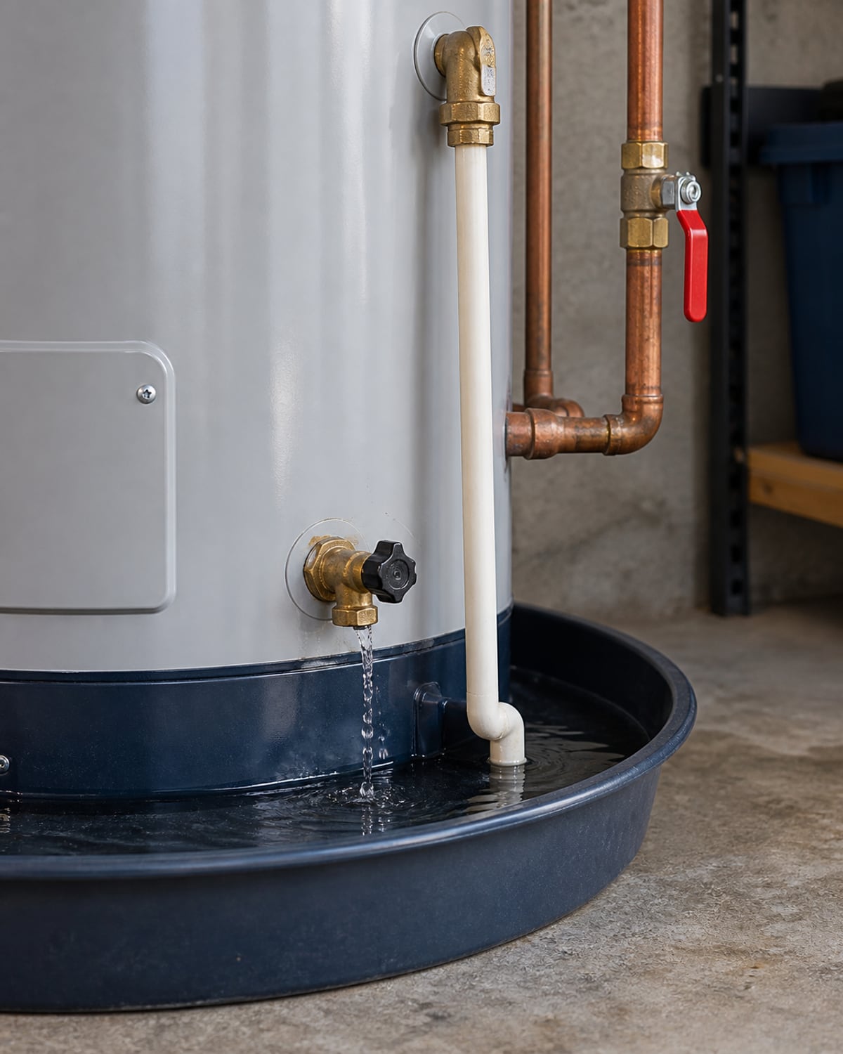 Close view of tools and plumbing conditions related to water heater repair in Santa Clarita